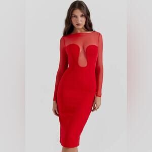House of CB ‘Darcy’ Plunge Red Midi Dress size M Medium